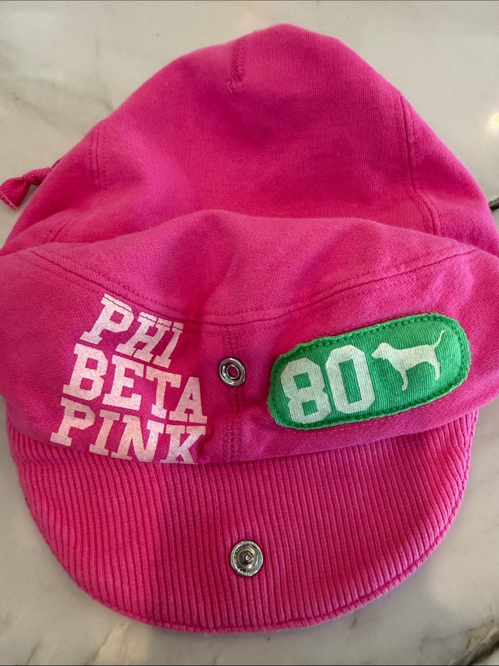 NWT RARE PINK Victoria's Secret Hot Pink Phi Beta Pink Hat with Green '80' Patch